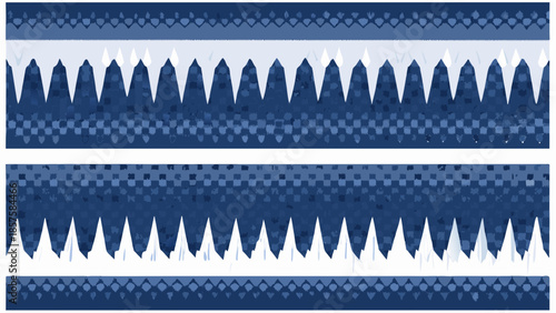 Blue icicles aligned in rows on a white background showcasing natural winter patterns