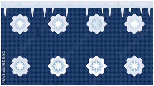 Snowy surfaces layered with frost and ice conveying winter wonderland scene with icicles