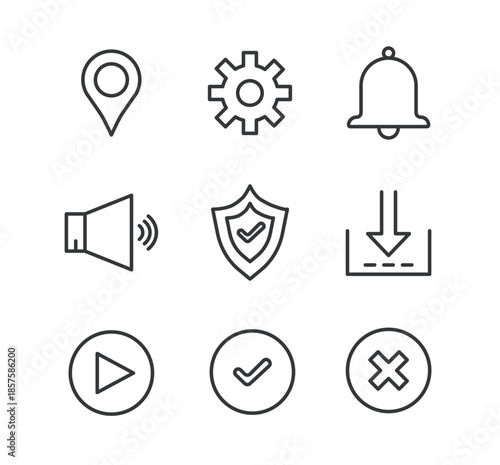 Basic interface line editable stroke icons set. Vector illustration