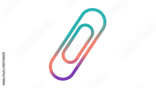 Paper clip icon illustration displaying a smooth linear design with beautiful blend of soft orange teal and purple colors in a subtle gradient effect
