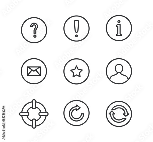 Basic interface line editable stroke icons set. Vector illustration