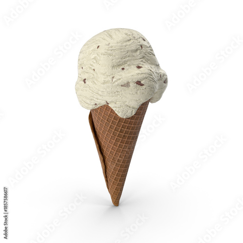 Foto A scoop of creamy artisanal vanilla ice cream served in a waffle cone with visib