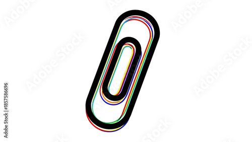Detailed paperclip icon featuring multiple concentric outlines with rgb separation colors for a layered 3d visual effect on bright white backdrop vector