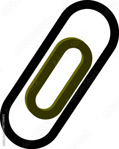 Paperclip vector icon with green inner loop and black outer frame isolated on grid background design element for document management and office organization stationery supplies set