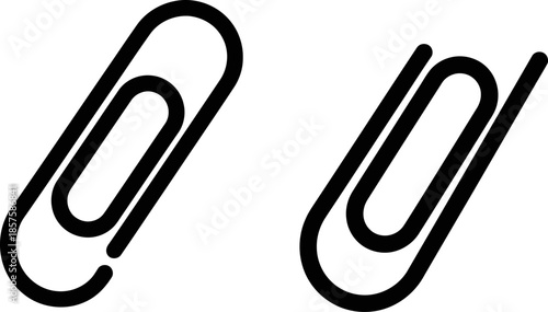 Set of two black paperclip icons with different rounded styles isolated on transparent background vector illustration for office stationery document attachment and business symbols