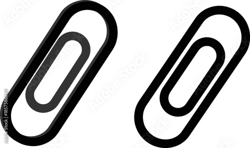 Black paperclip icon with subtle gray shadow on a transparent background illustration representing office supplies attachment communication and organization