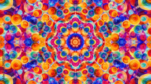 Wallpaper Mural Vibrant Kaleidoscopic Mandala of Multicolored Circles -- Abstract Swirl of Pink, Orange, Yellow, Green, Blue, Purple Torontodigital.ca