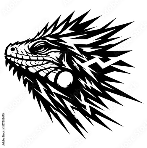 Silhouette of the head of an iguana monster