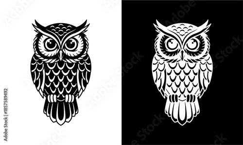 Black and White Owl Vector Illustration Set.