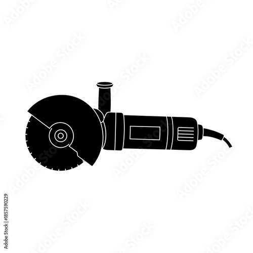 Black and White Angle Grinder Illustration.