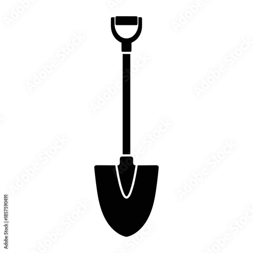 Black Shovel Icon on White Background.
