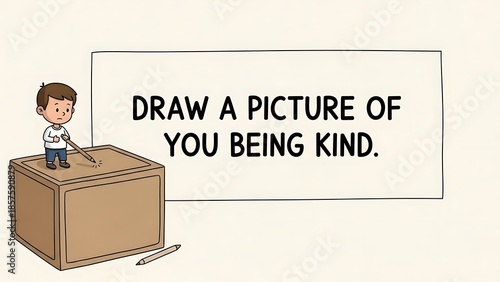 Child Drawing Picture of Kindness Concept.