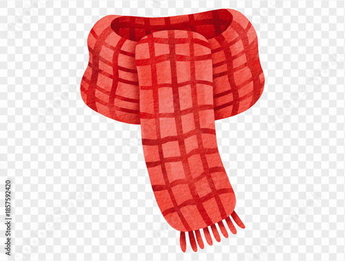 Watercolor red winter scarf cozy Christmas clothing illustration vector.