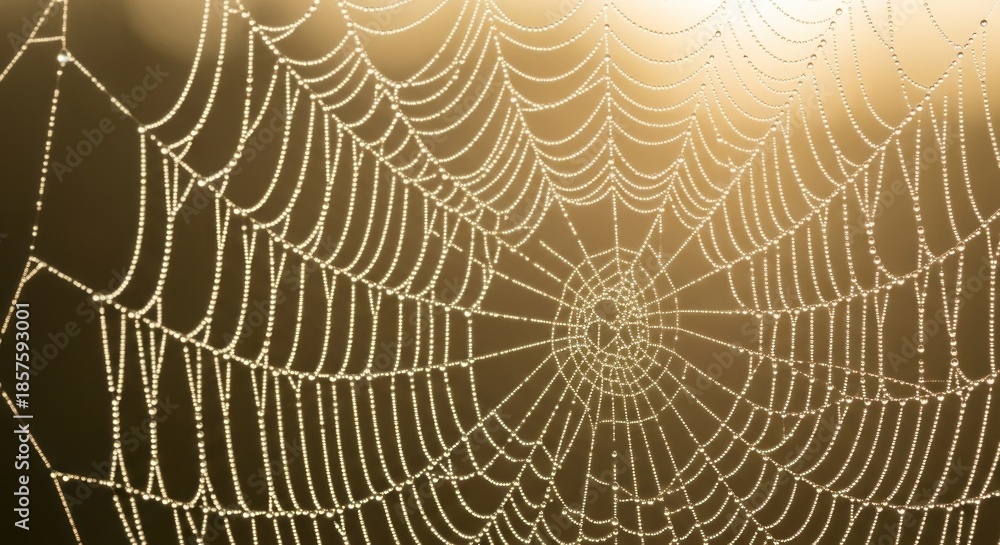 Fototapeta premium Cobweb in morning sunlight closeup.
