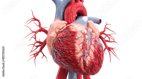 Realistic 3d rendering of a human heart beating and pumping blood through arteries and veins, isolated on transparent background, perfect for medical illustrations and educational projects