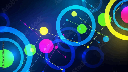 Abstract glowing circles and connecting lines on a dark background.