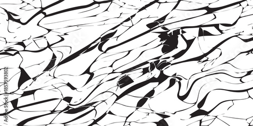 Abstract Black and White Cracked Glass Texture Background.