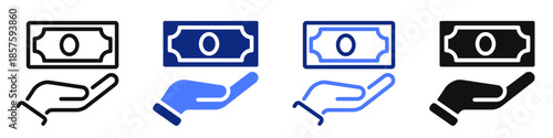 Vector icon or logo of hand with money banknote related to credit and loan, business and finance, paying and purchasing. Symbol for website or app UI, logo design, illustration