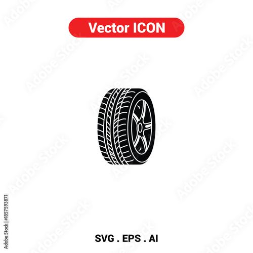 Vector icon of a car tire standing still with a modern industrial aesthetic