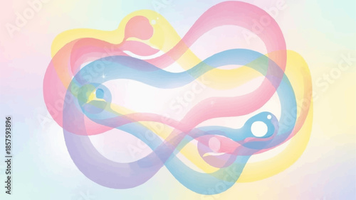 Abstract flowing shapes with pastel colors and soft gradients.