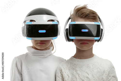 kid exploring VR world isolated on transparent background