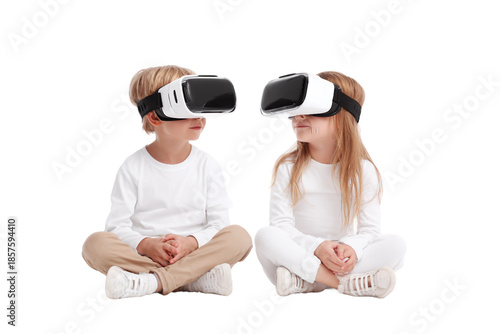 young learner with VR headset isolated on transparent background