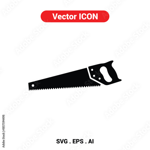 Vector icon of a handsaw lying flat with a minimalist industrial aesthetic