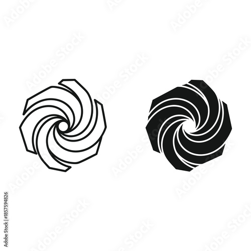 Stylized spiral shapes in black and white