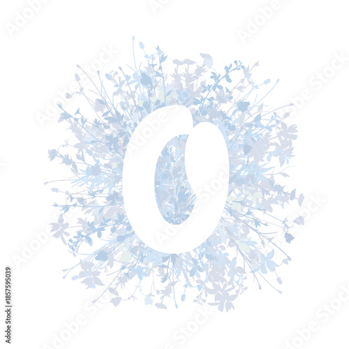 Easter, spring family floral monogram in pastel colors. White letter O on white background