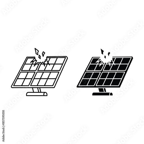 Damaged solar panels with cracked surface
