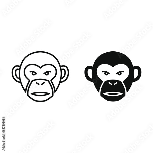 Monkey head icon set with angry expression