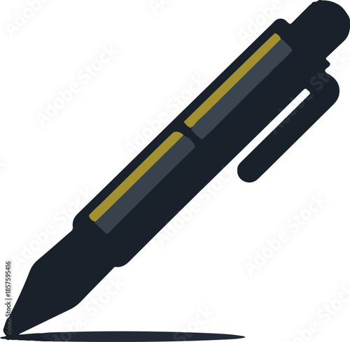 Modern Dark Navy Blue Fountain Pen Vector Graphic Illustration with Golden Accents and Sleek Design Elements