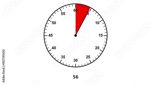60 Second Countdown Timer with Red Indicator. simple one minute countdown timer with sweeping red indicator. Ideal for workouts, presentations, exams, and broadcasts