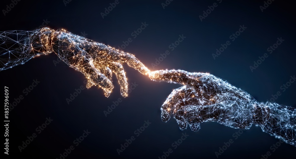 Fototapeta premium Digital hands touching abstract concept connection technology illustration