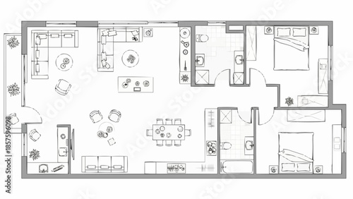 Architectural floor plan of a modern apartment layout.
