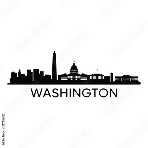 Washington dc skyline silhouette with iconic monuments and buildings displayed