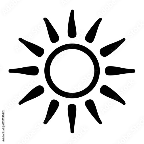 Minimalist black and white stylized sun icon with irregular rays vector illustration solar energy symbol renewable concept flat design graphic element