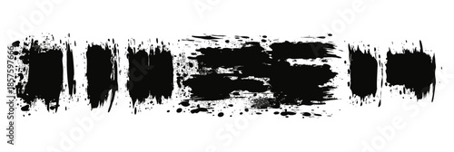 Grunge black brushstrokes ink splatters smudges set isolated on white background vector illustration collection of dirty textured paint stains design elements for creative projects