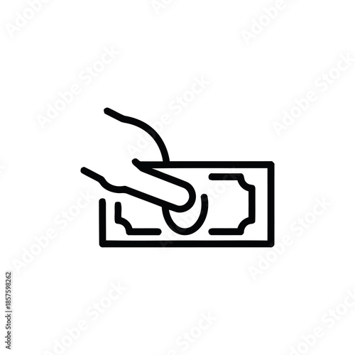 Financial Transaction: A simple, sleek line art illustration depicts a hand handing over a single bill. This represents the act of financial exchange.