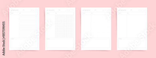 Lecture Notes Planner Pages Template with Lined Grid and Dot Sections Minimal Study Notebook Layout for School University Printable Vector