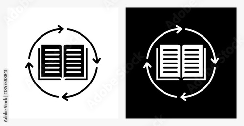 Continuous Learning BPM icon sheet in black and white, filled style.