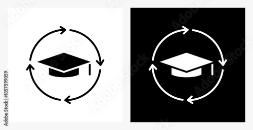 Continuous Learning BPM icon sheet in black and white, filled style.