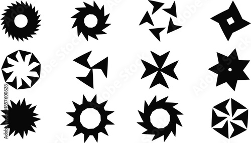  Assortment of Black Geometric Abstract Shapes and Starburst on a White Background.eps
