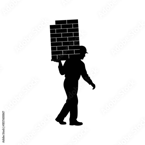 Man Carrying Heavy Brick Load Silhouette.