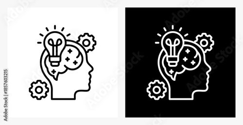 Metacognition BPM icon sheet in black and white, line style.