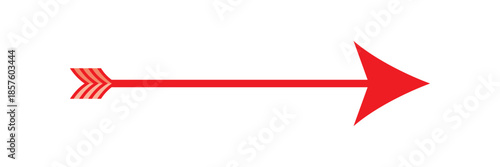 Red archery style arrow with fletching and barbed head pointing right.