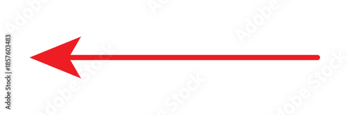 Long thin red arrow with straight triangular head pointing left on white background.