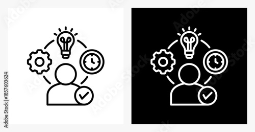 Competency BPM icon sheet in black and white, line style.