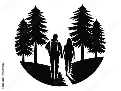 Couple hiking together in the forest
