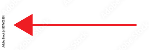 Thin red linear arrow with barbed head pointing left isolated on white.